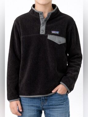 Patagonia Kids Synchilla Snap T Fleece Pullover Black Gray Size L 12